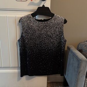 Sleeveless Black Sequin Ombre Evening Shell